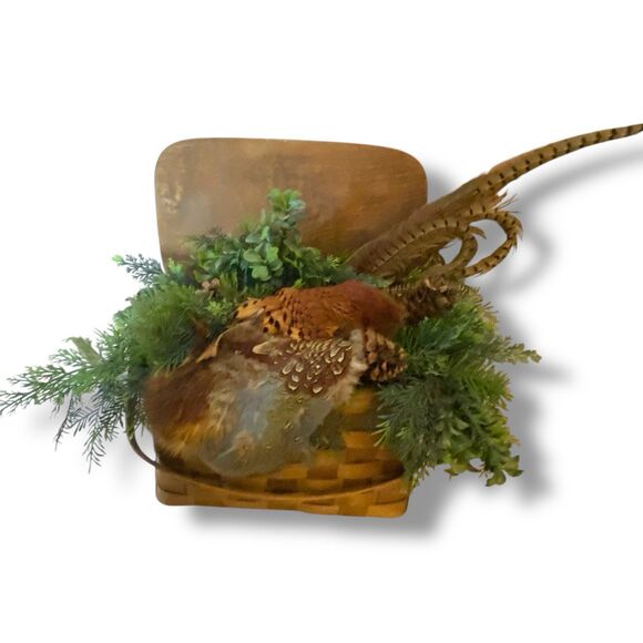 Pheasant Basket Pine Floral Decor Arrangement Holiday Festive - Picture 7 of 7